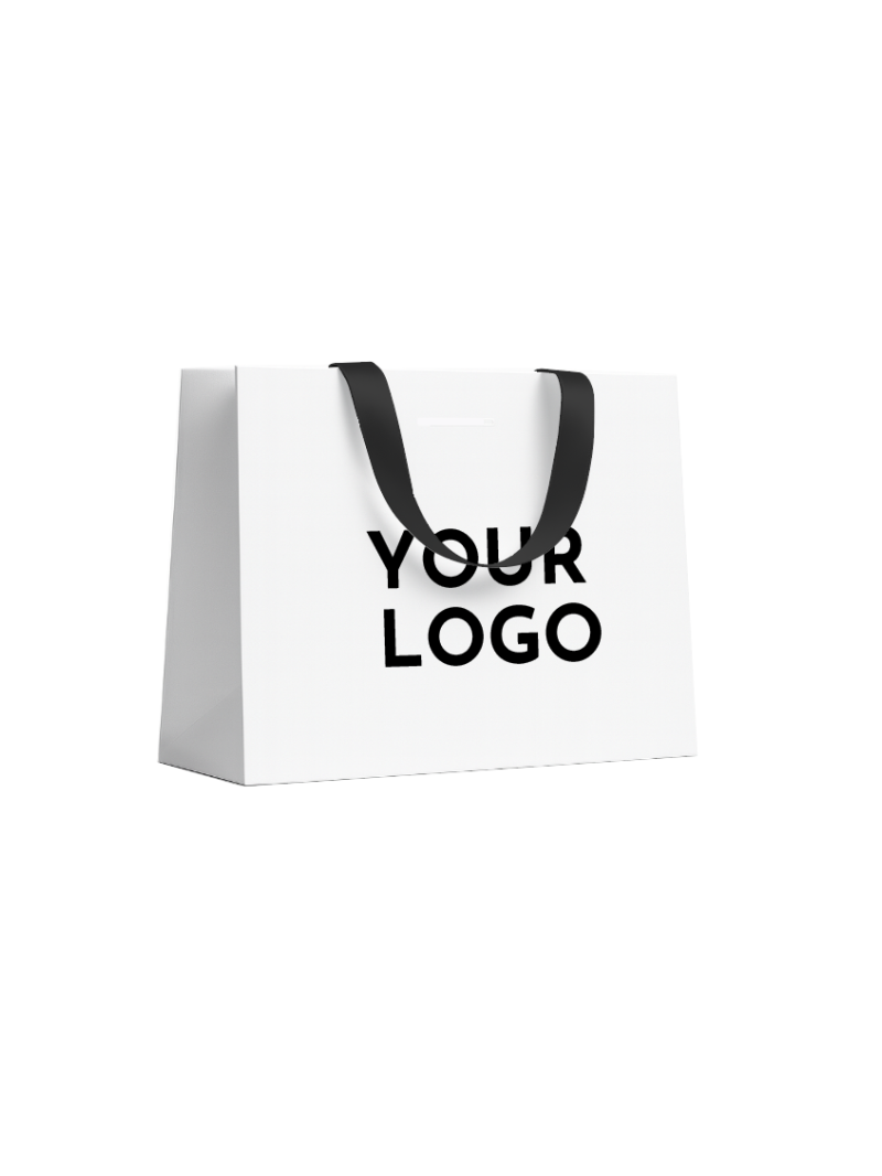 LUXUSPAPIERTASCHE WEISS – SCHWARZE HENKEL – L (45x14x35 cm)