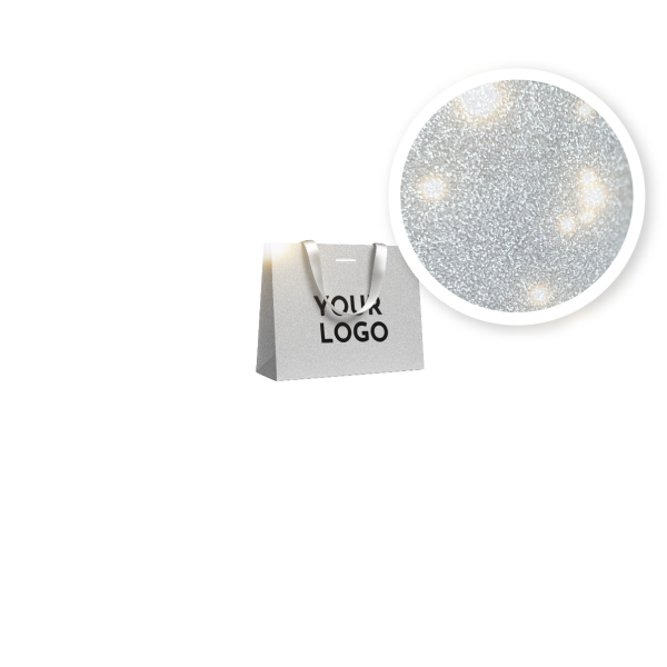 LUXUSPAPIERTASCHE SILBER GLITZER – S (25x10x20 cm)
