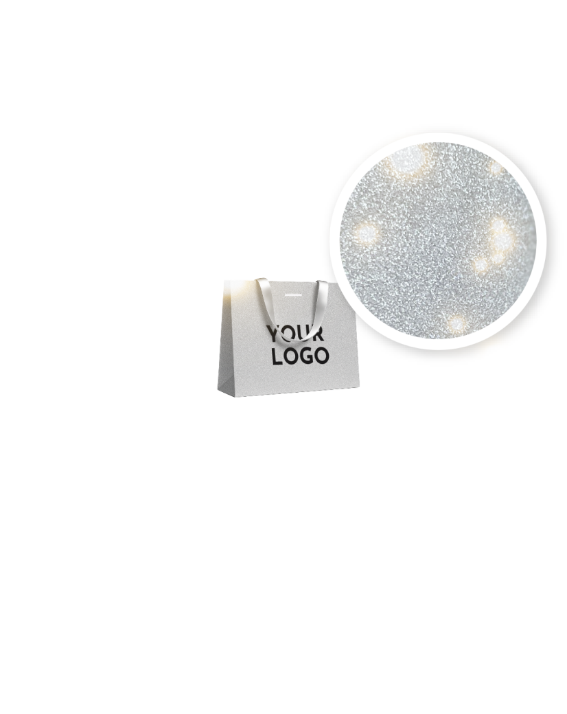 LUXUSPAPIERTASCHE SILBER GLITZER – S (25x10x20 cm)