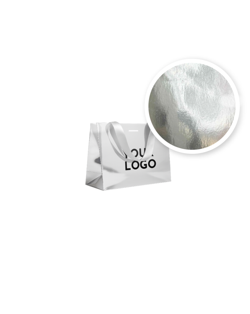 BOLSA DE PAPEL LUJO PLATEADA EFECTO ESPEJO – M (35x12x25 cm)