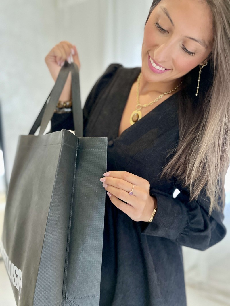 Bolsa de tela negra personalizada, barata y ecológica