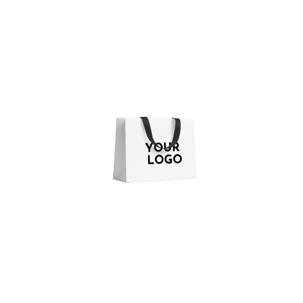 LUXUSPAPIERTASCHE WEISS – SCHWARZE HENKEL – S (25x10x20 cm)