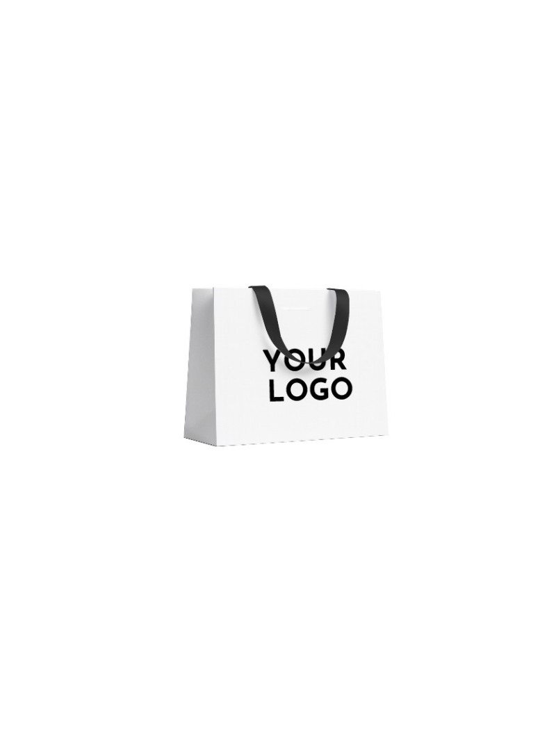LUXURY PAPER BAG WHITE – BLACK HANDLES – S (25x10x20 cm)