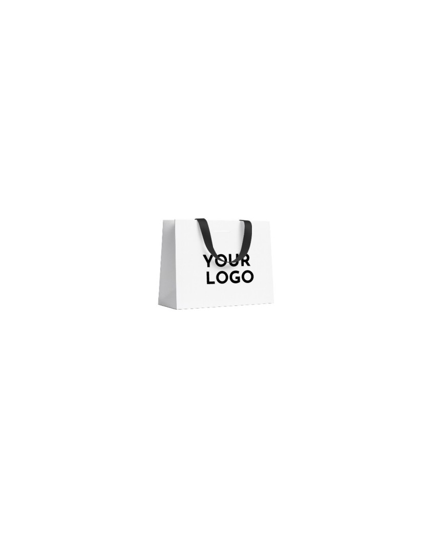 Luxe witte papieren tas - Handvat Zwart Lint - S (25x10x20CM)