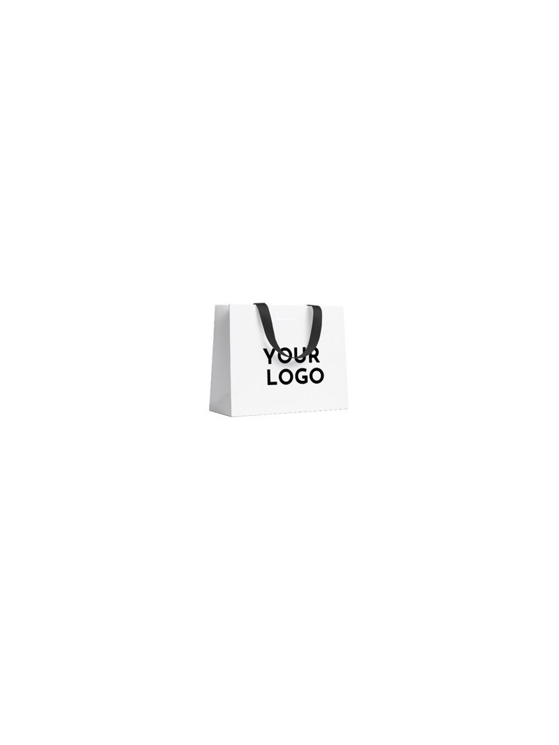 LUXUSPAPIERTASCHE WEISS – SCHWARZE HENKEL – M (35x12x25 cm)