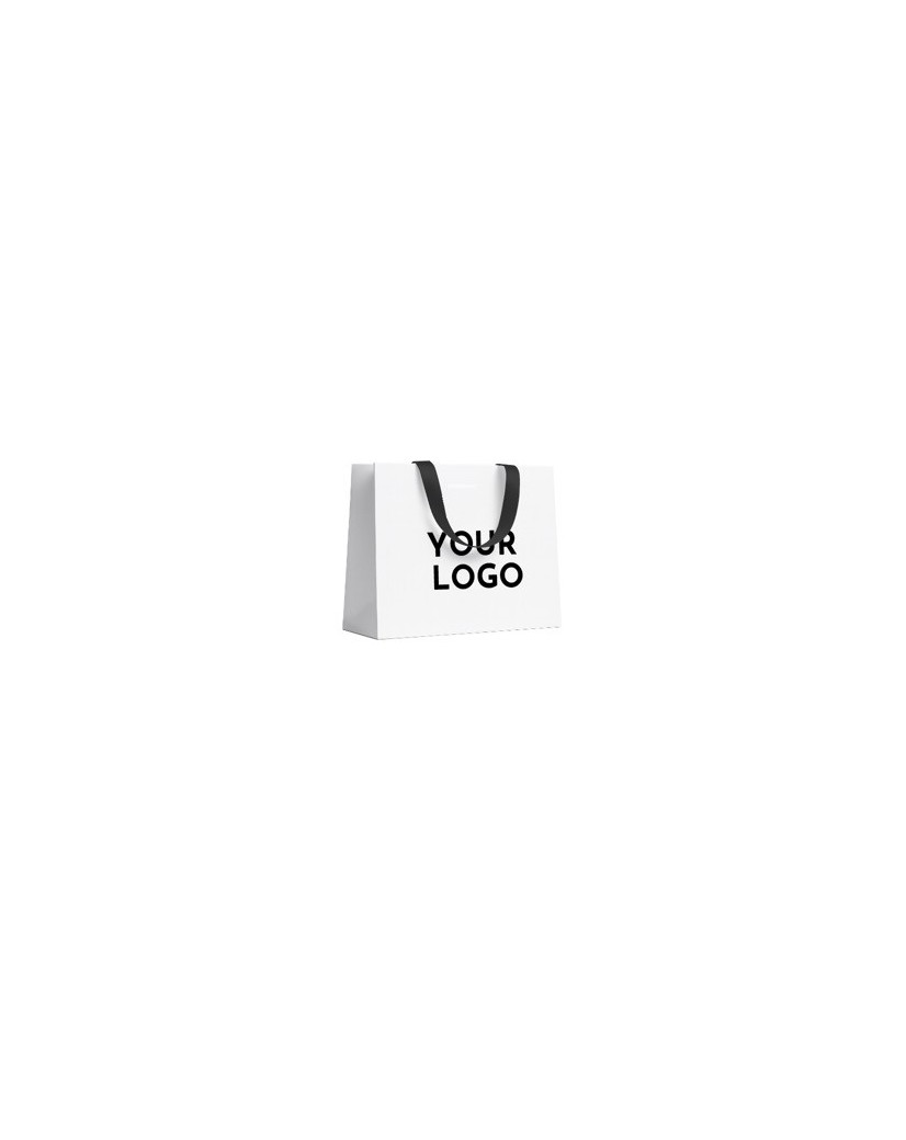 LUXUSPAPIERTASCHE WEISS – SCHWARZE HENKEL – M (35x12x25 cm)