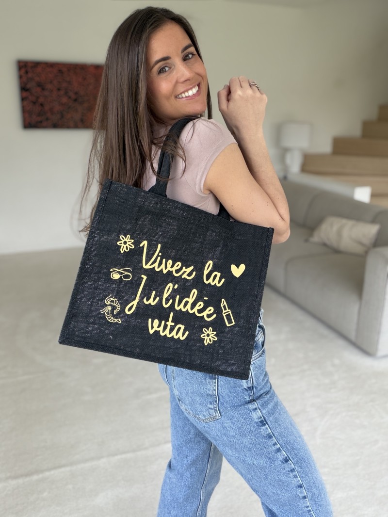 Sacs en toile de jute noir personnalisés avec votre logo - Commandez maintenant