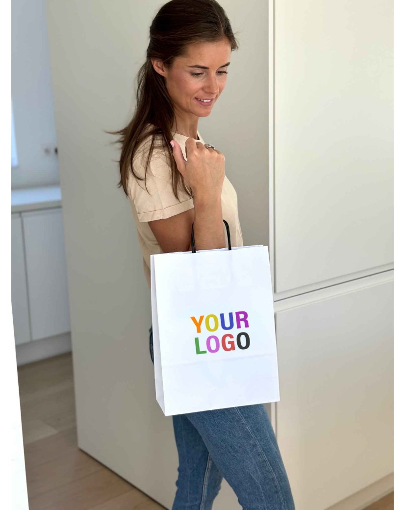 Sac kraft Blanc M – Avec Poignées Noires Et Logo Bien En Vue