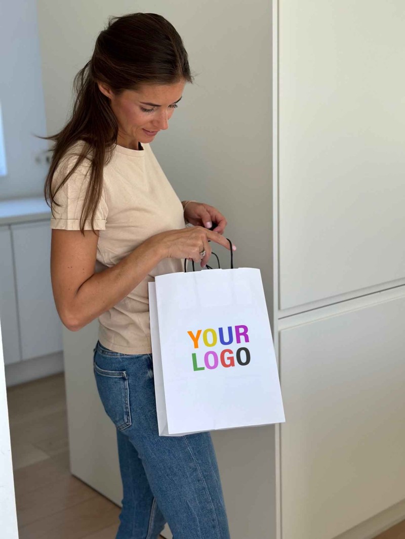 White Kraft Bag M – Black Handles & The Spotlight On Your Logo