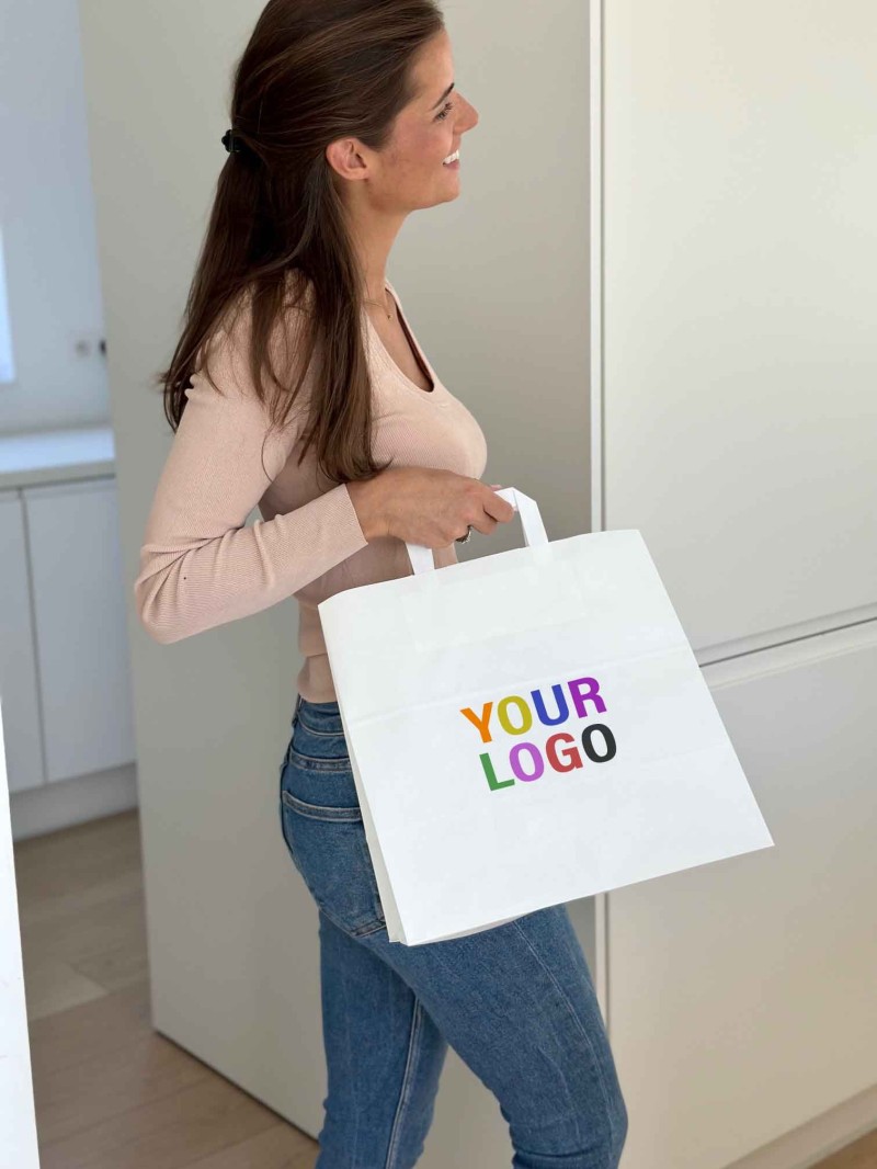 Flat handle bags - White SNACK TAKEAWAY