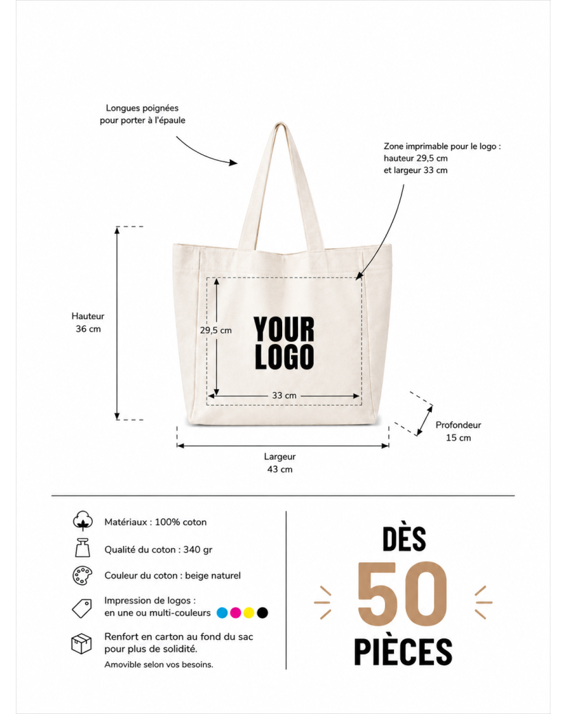 SAC COTON  "NANCY" - NATUREL (43x15x36cm)