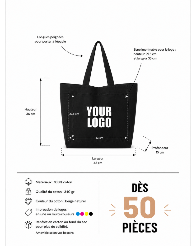 BOLSO DE ALGODÓN "NANCY" – Negro (43x15x36cm)