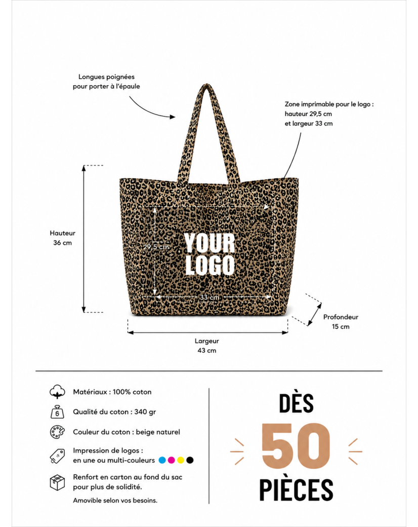 SAC COTON "NANCY" - LÉOPARD DARK 🖤 (43x15x36 cm)