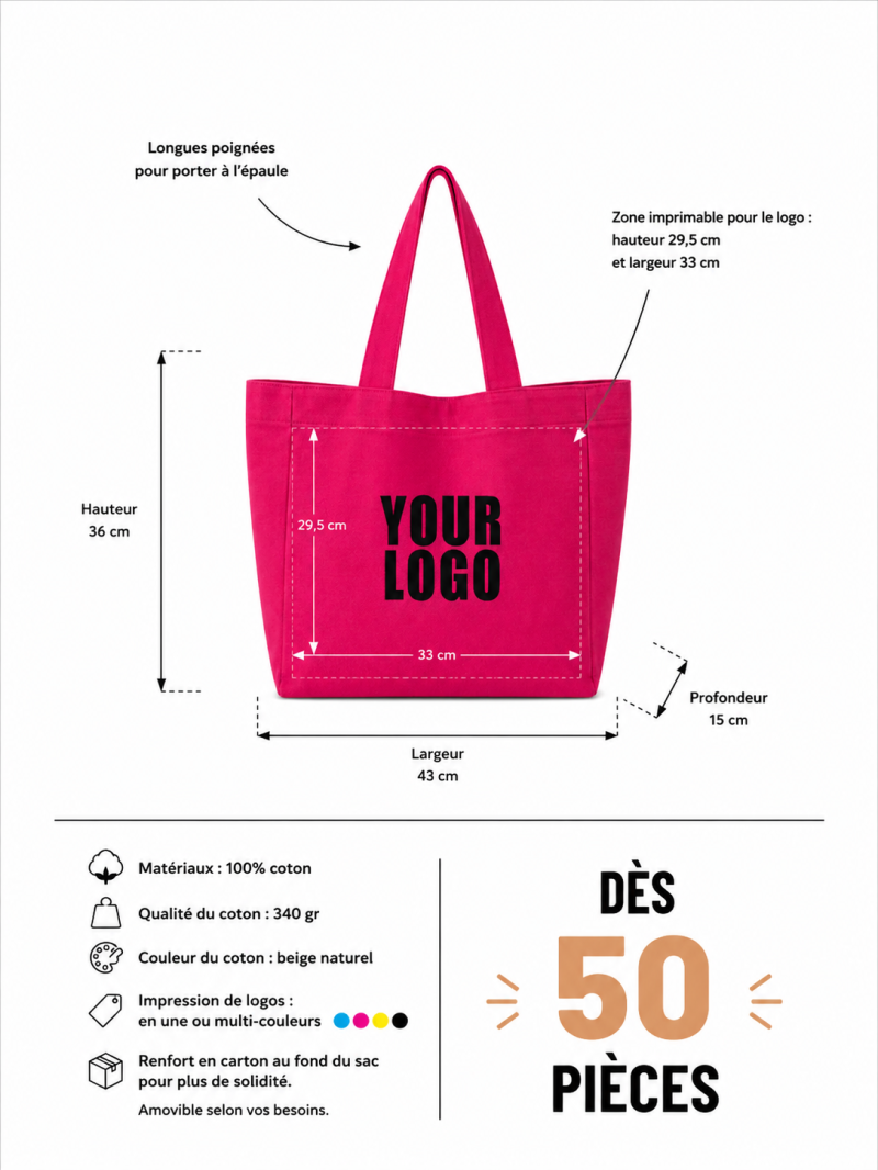 SAC COTON "NANCY" - FUCHSIA 🩷 (43x15x36cm)