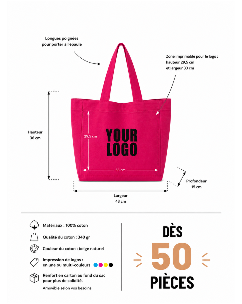 SAC COTON "NANCY" - FUCHSIA 🩷 (43x15x36cm)