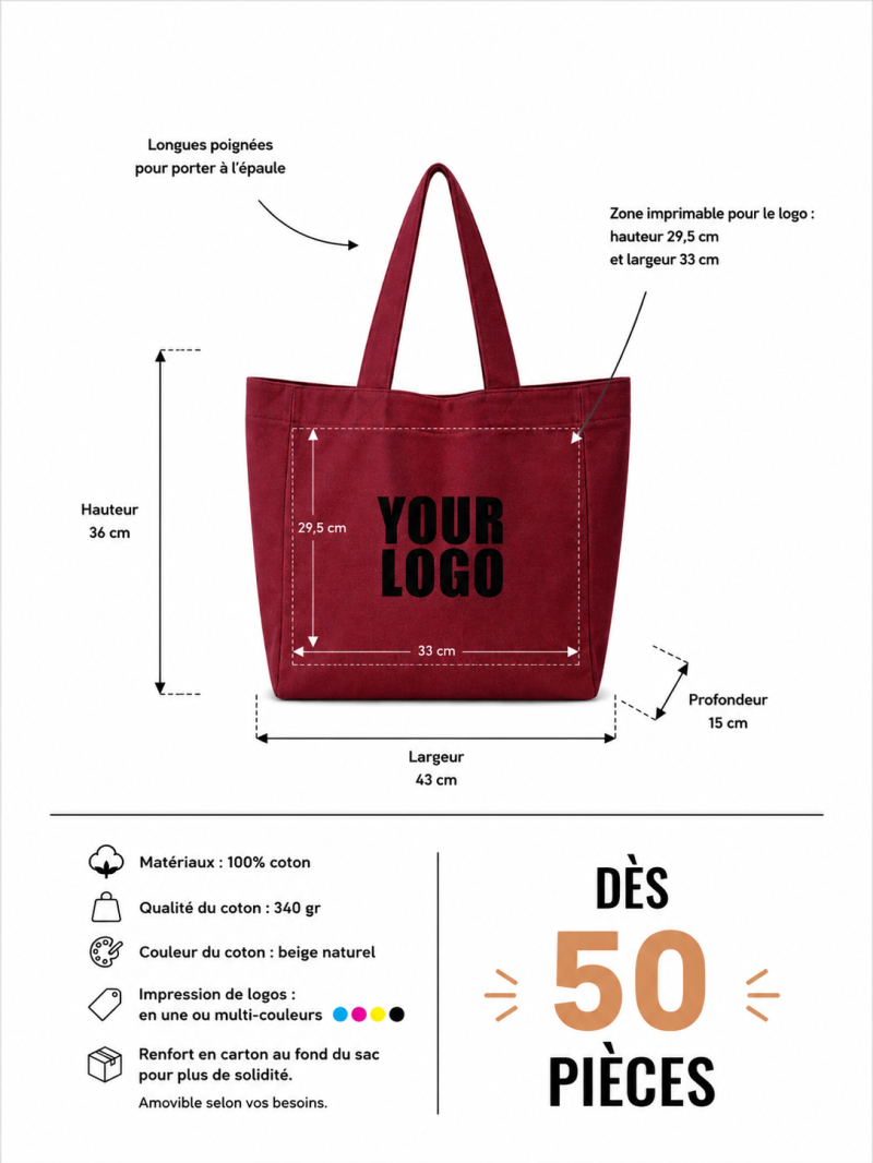 SAC COTON "NANCY" - BORDEAUX (43x15x36cm)