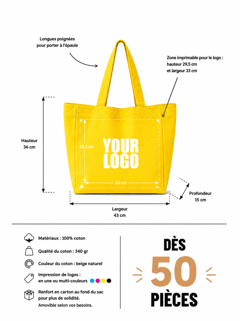 SAC COTON "NANCY" - JAUNE 💛  (43x15x36cm)