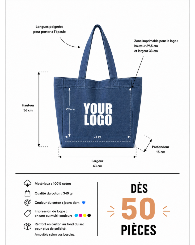 SAC COTON "NANCY" - JEANS DARK 💙 (43x15x36 cm)