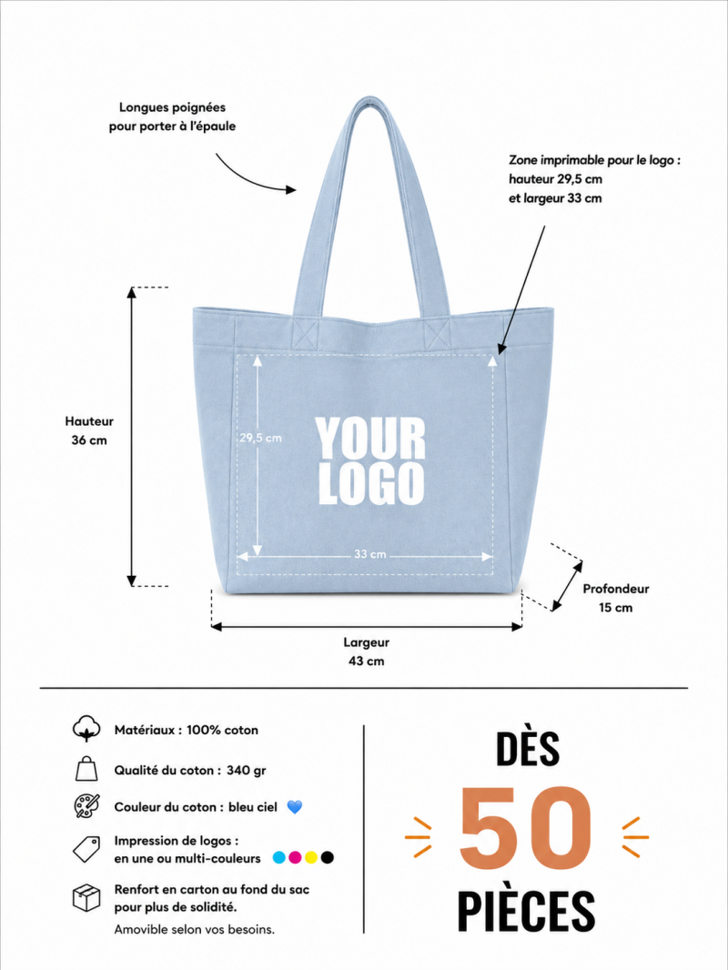 SAC COTON "NANCY" - JEANS LIGHT 🩵  (43x15x36 cm)