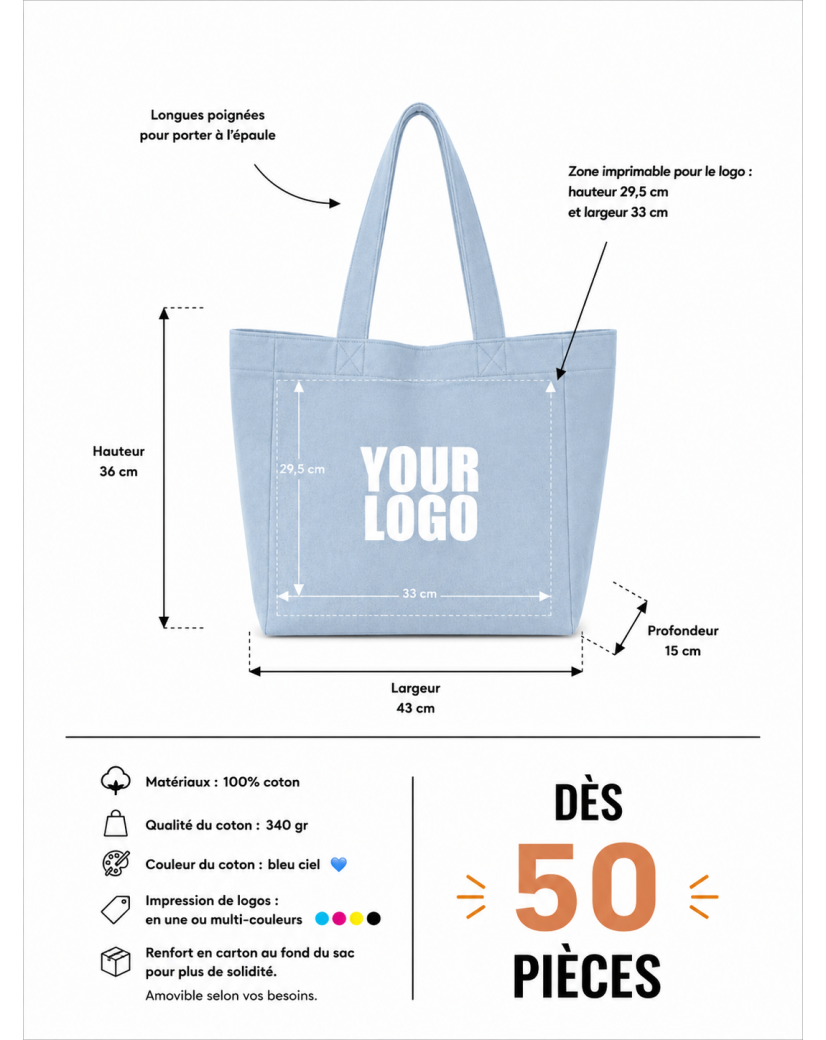 SAC COTON "NANCY" - JEANS LIGHT 🩵  (43x15x36 cm)