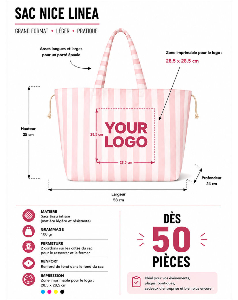 Bolsa NICE LINEA Rosa Claro – L (58 x 24 x 35 cm)