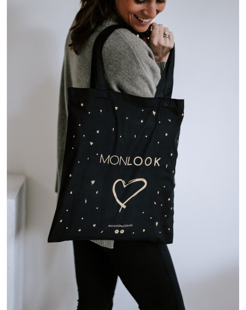 Sac coton "Paris" - NOIR (38x42cm)