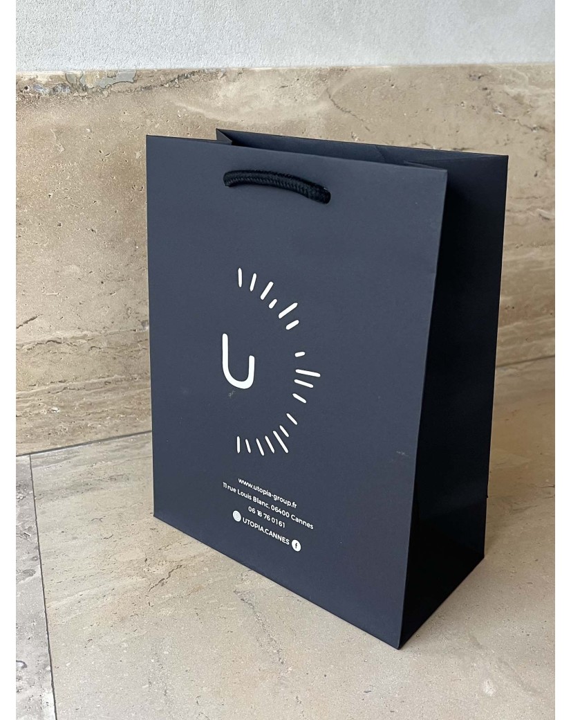 Sac papier Luxe - Poignées cordelette - Noir M (28x12x36cm)