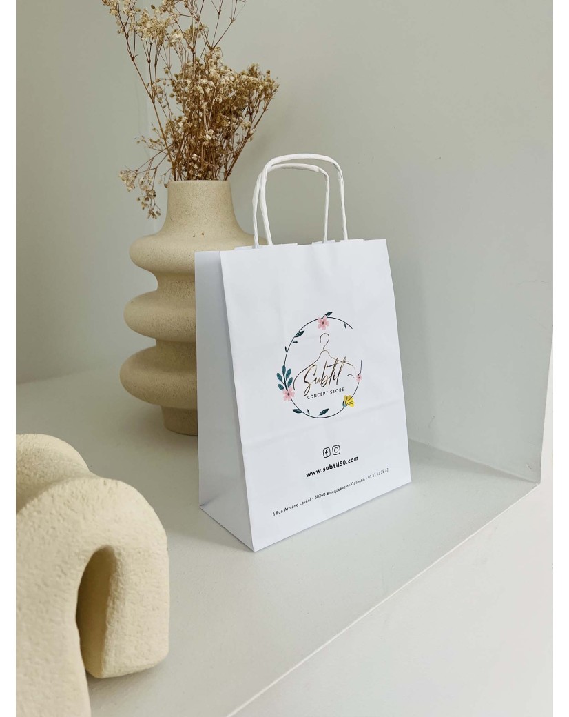 Sac Kraft Blanc Poignées Torsadées S (18x8x22,5cm)