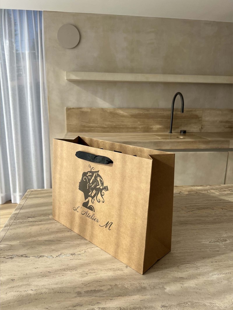 Chronopack Sac papier luxe poignées rubans - Kraft S