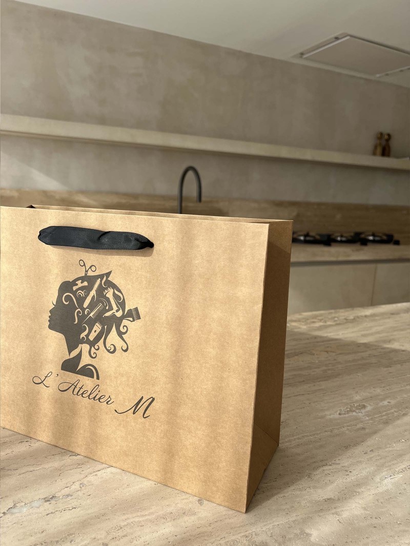 Chronopack Sac papier luxe poignées rubans - Kraft S