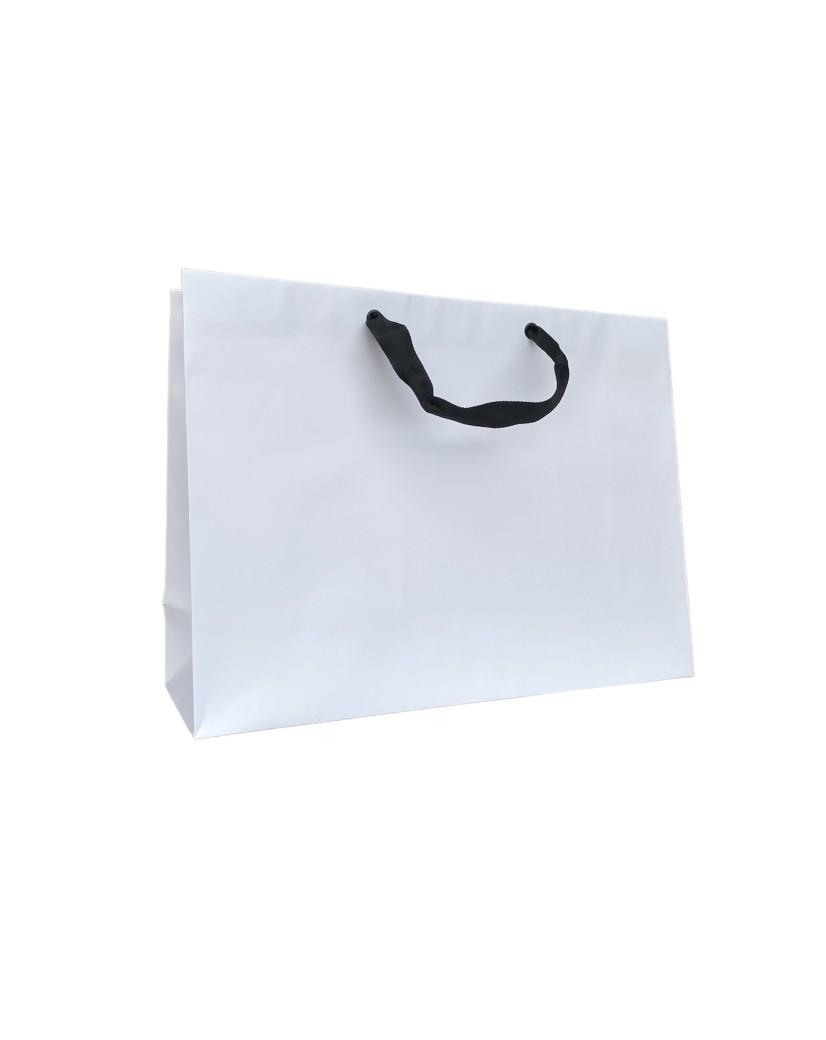 Bolsa de papel blanca con asas de cinta negra