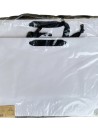 White paper bag with black ribbon handles