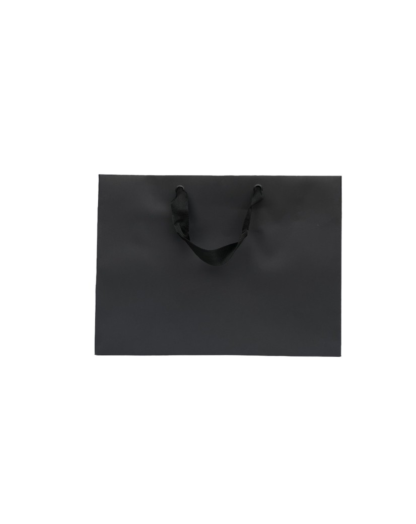 Black paper bag with black ribbon handles
