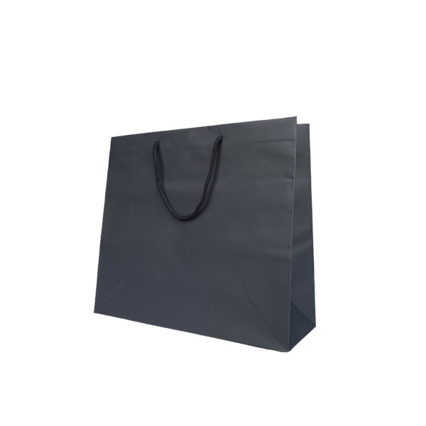 Black paper bag with black cord handles