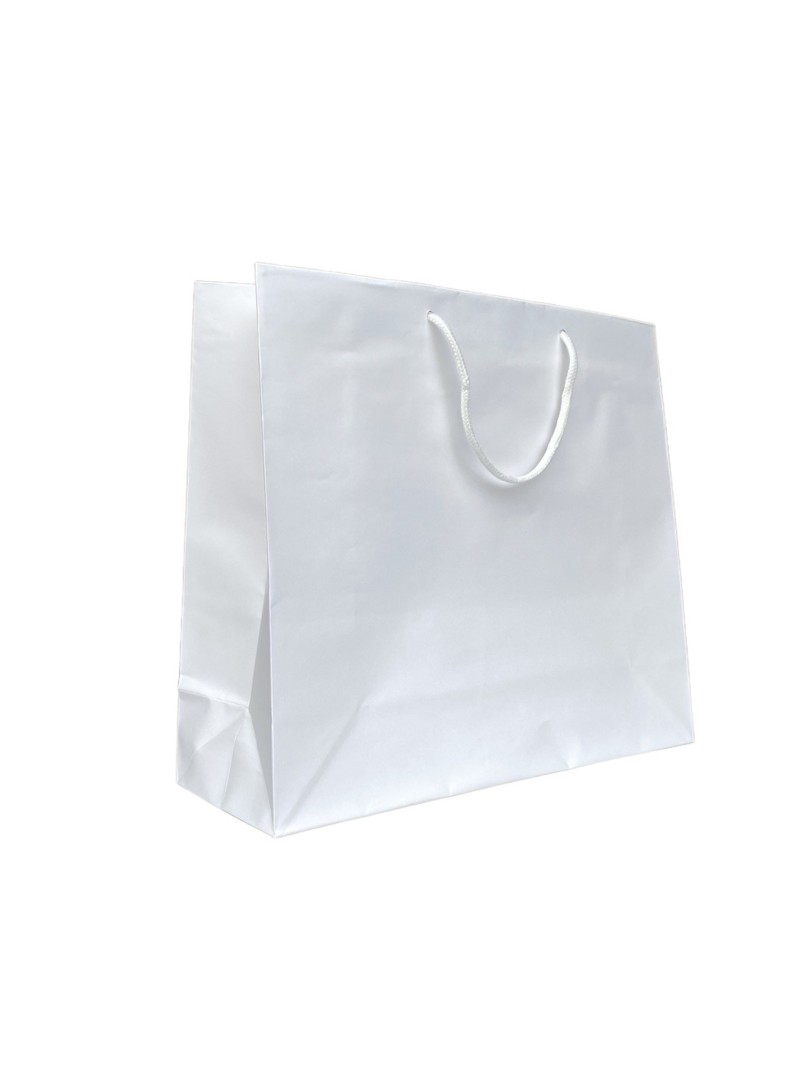 Bolsa de papel blanca con asas de cordón blanco