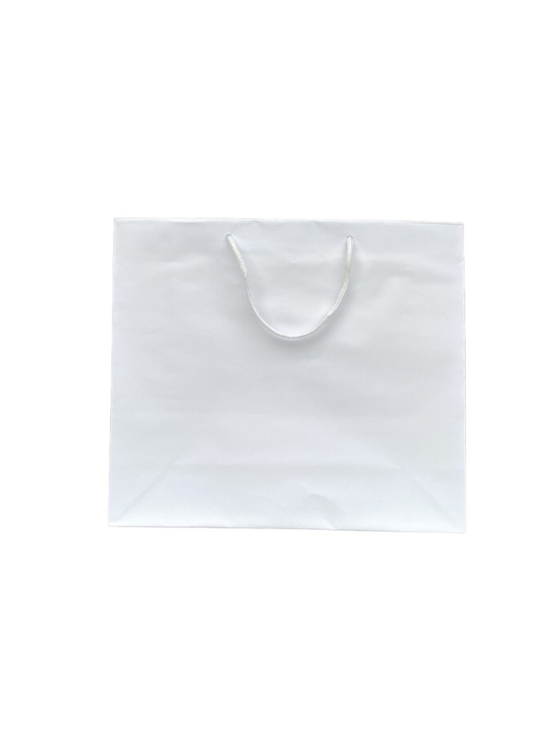 Weiße Papiertüte mit weißen Kordelgriffen