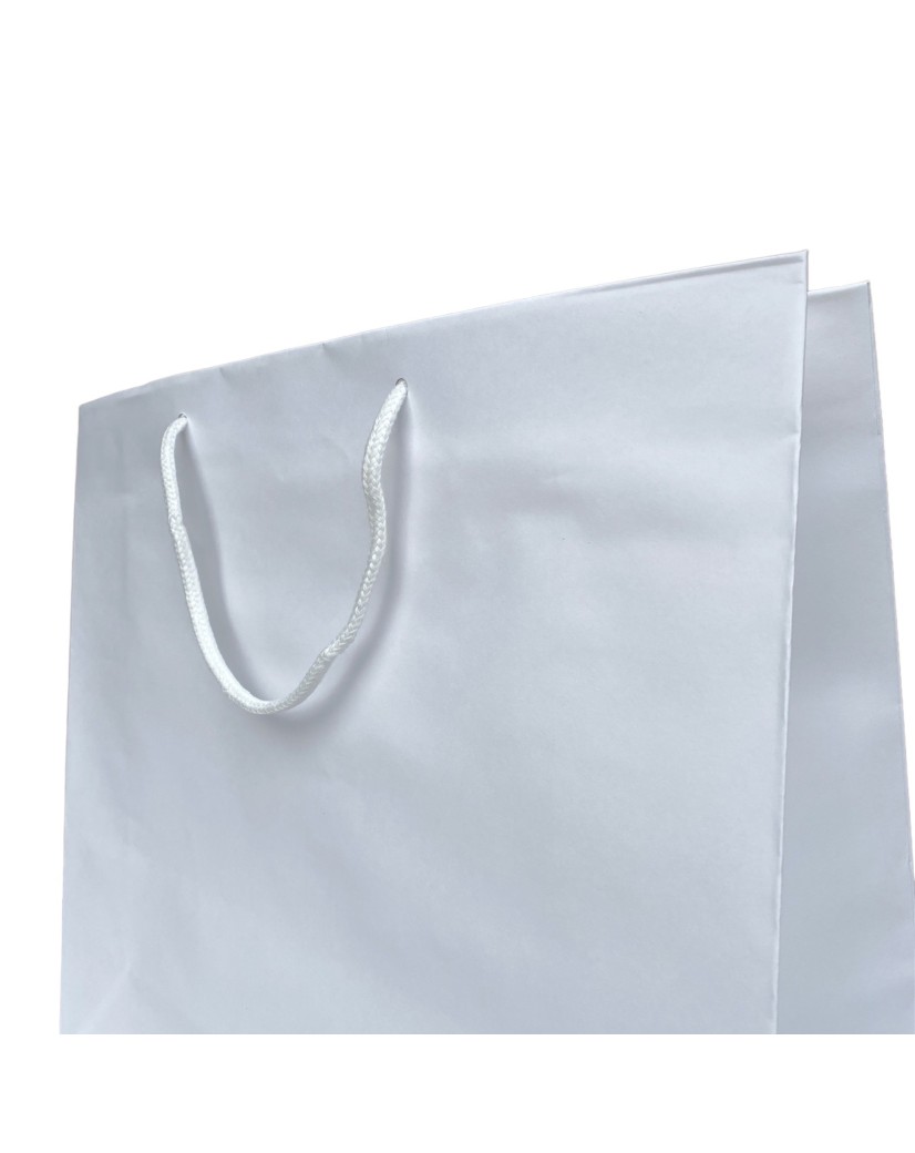 Bolsa de papel blanca con asas de cordón blanco
