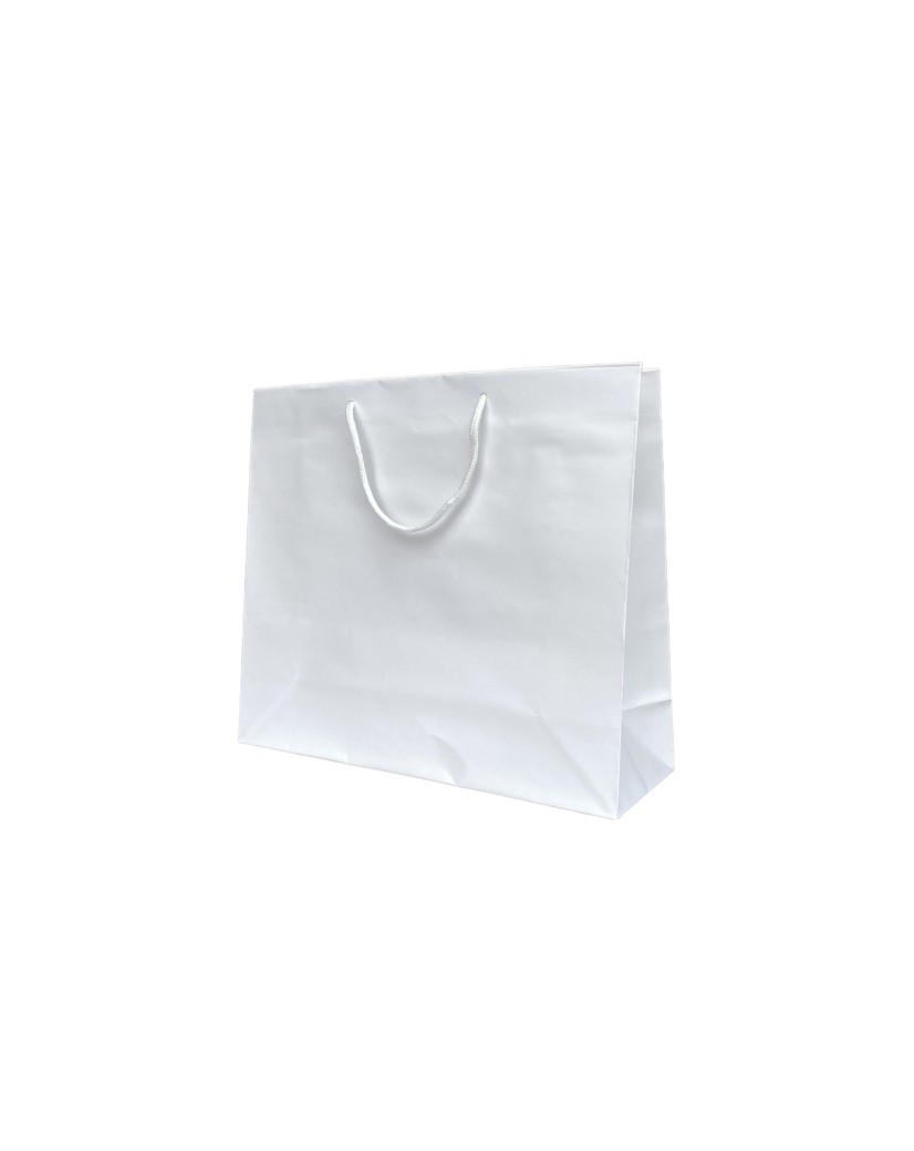 Bolsa de papel blanca con asas de cordón blanco