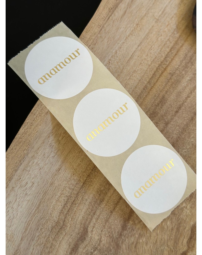 Etiqueta redonda - Blanca (logotipo dorado/plateado)