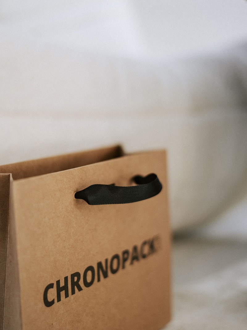 Chronopack Sac papier luxe poignées rubans - Kraft S