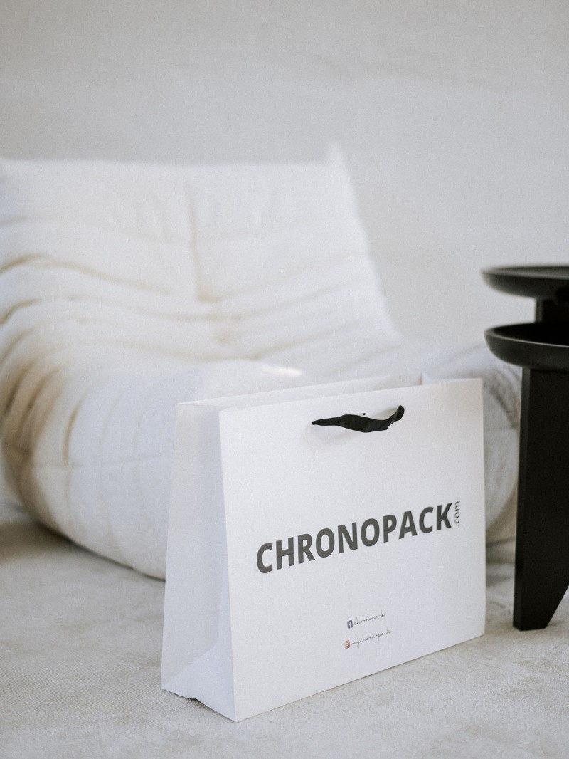 Luxury paper bags - White L - Ribbon handles