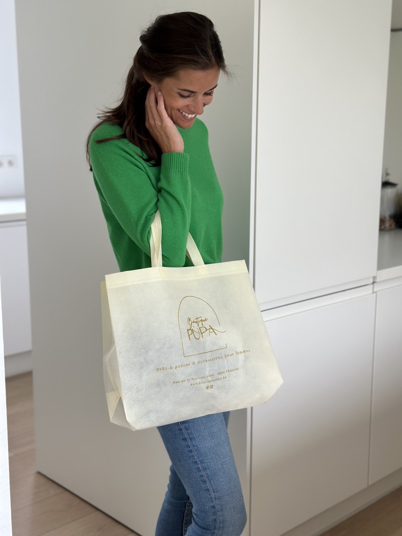 Personalisierte beige Stofftasche billig und umweltfreundlich