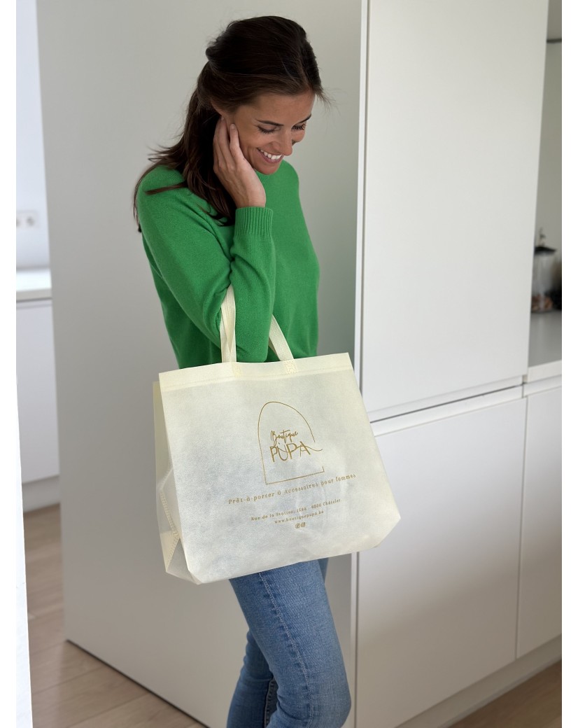 Personalisierte beige Stofftasche billig und umweltfreundlich