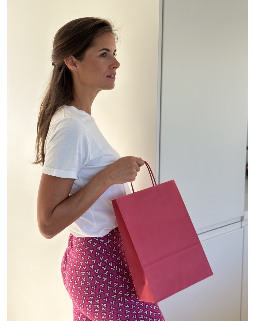 SAC PAPIER ROUGE VELOUTE M (22x10x31cm)