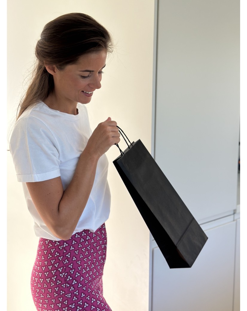 Papieren Tas – Zwart 1 Fles (14x8x39cm)