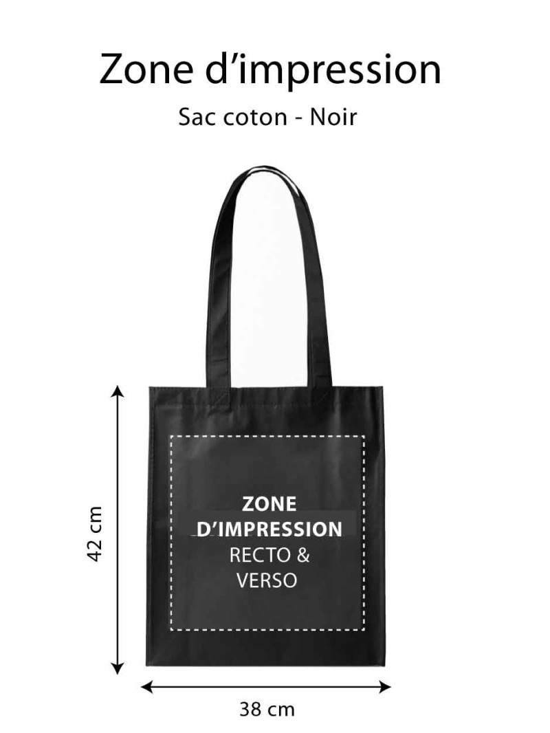 Sac coton "Paris" - NOIR (38x42cm)