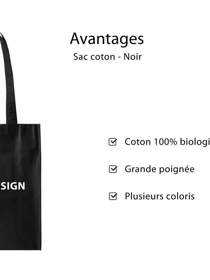 Sac coton "Paris" - NOIR (38x42cm)