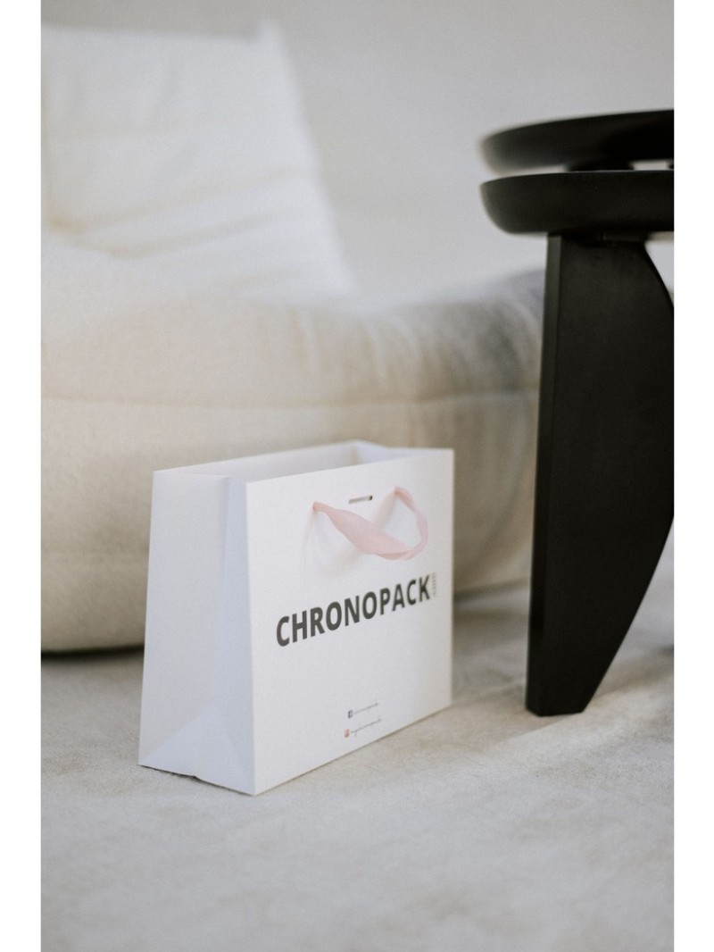 Luxe papieren tas - Handvat Zwart Lint - Wit S