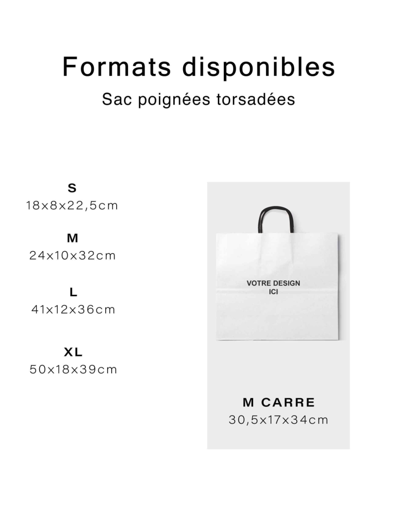 Chronopack Sac poignées torsadées noires papier blanc carré