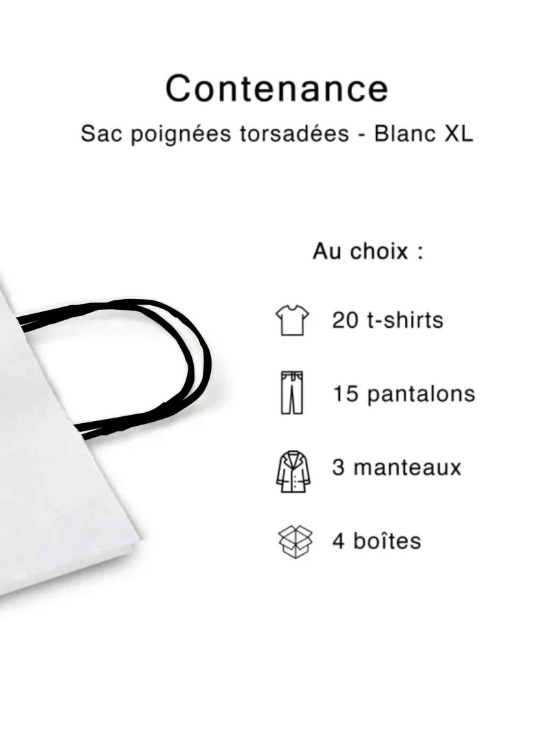 Bolsas de asas negras retorcidas - Blanco XL (50x18x39cm)